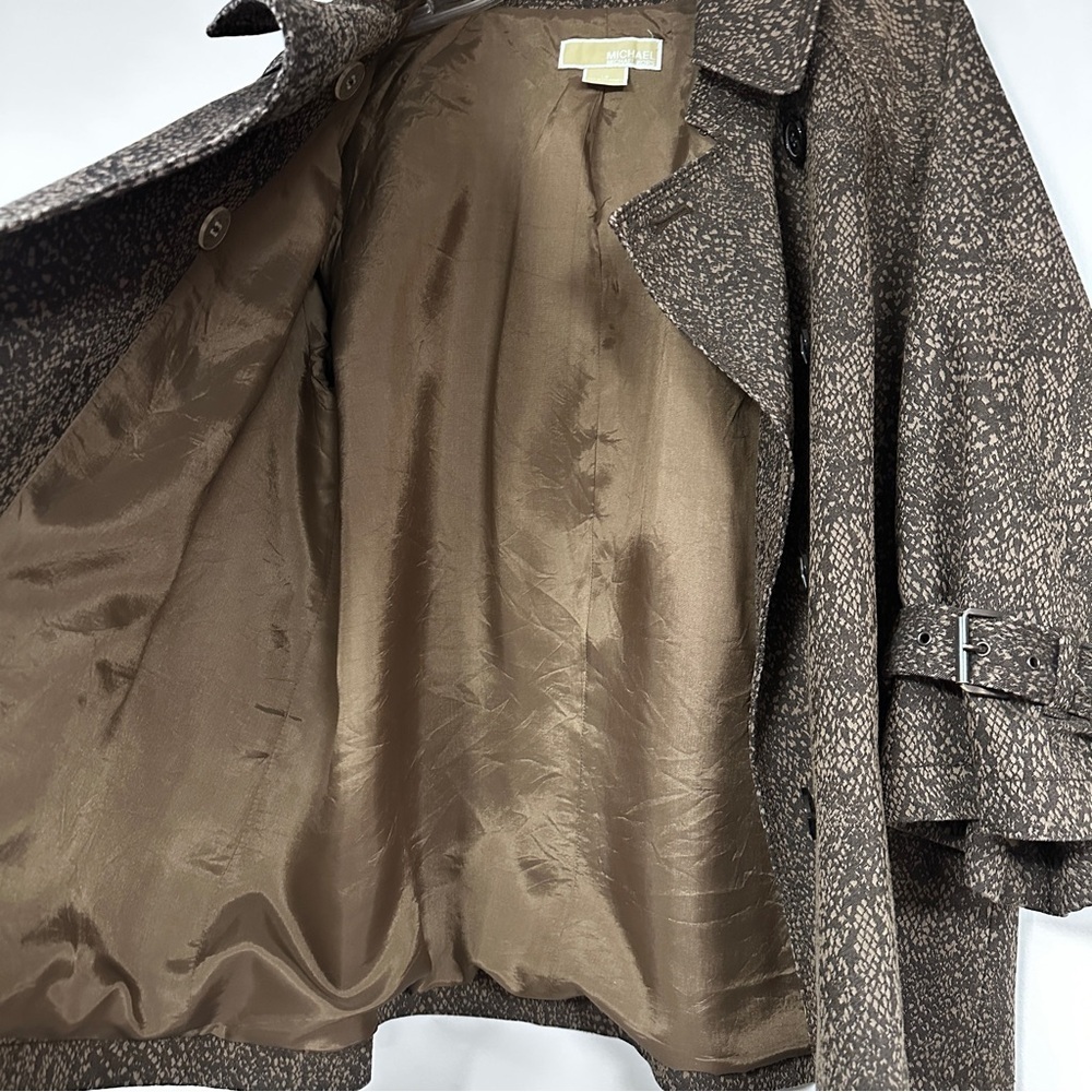 Michael Kors Snake (Brown & Tan) Print Belted Pea Coat/ Fully Lined Jacket, L - Picture 4 of 10